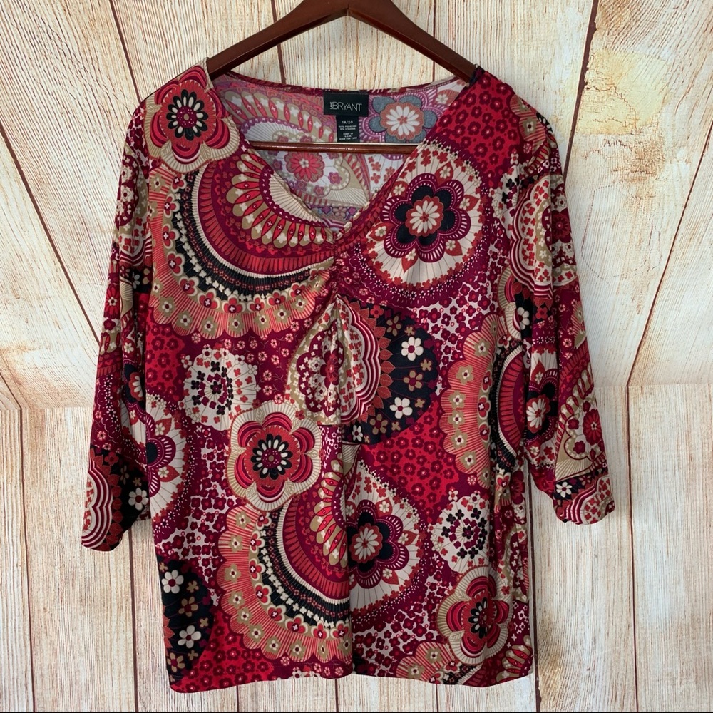 Lane Bryant 18/20 Red Paisley Business  Casual Blouse